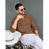 image:imageCOOFANDY Mens Knit Long Sleeve Polo Shirt Sweater VNeck Textured PulloverLight Brown
