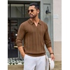 image:imageCOOFANDY Mens Knit Long Sleeve Polo Shirt Sweater VNeck Textured PulloverLight Brown
