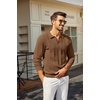 image:imageCOOFANDY Mens Knit Long Sleeve Polo Shirt Sweater VNeck Textured PulloverLight Brown