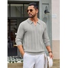 image:imageCOOFANDY Mens Knit Long Sleeve Polo Shirt Sweater VNeck Textured PulloverLight Gray