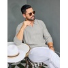 image:imageCOOFANDY Mens Knit Long Sleeve Polo Shirt Sweater VNeck Textured PulloverLight Gray