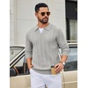 image:imageCOOFANDY Mens Knit Long Sleeve Polo Shirt Sweater VNeck Textured PulloverLight Gray