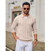 image:imageCOOFANDY Mens Knit Long Sleeve Polo Shirt Sweater VNeck Textured PulloverLight Khaki