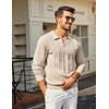 image:imageCOOFANDY Mens Knit Long Sleeve Polo Shirt Sweater VNeck Textured PulloverLight Khaki