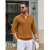 image:imageCOOFANDY Mens Knit Long Sleeve Polo Shirt Sweater VNeck Textured PulloverYellow