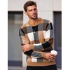 image:imageCOOFANDY Mens Plaid Crew Neck Sweater Long Sleeve Knit PulloverA01 Brown and Orange