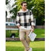 image:imageCOOFANDY Mens Plaid Crew Neck Sweater Long Sleeve Knit PulloverBeige