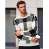 image:imageCOOFANDY Mens Plaid Crew Neck Sweater Long Sleeve Knit PulloverBeige