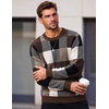 image:imageCOOFANDY Mens Plaid Crew Neck Sweater Long Sleeve Knit PulloverBrown