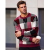 image:imageCOOFANDY Mens Plaid Crew Neck Sweater Long Sleeve Knit PulloverBurgundy