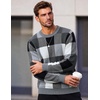 image:imageCOOFANDY Mens Plaid Crew Neck Sweater Long Sleeve Knit PulloverGrey