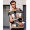 image:imageCOOFANDY Mens Plaid Crew Neck Sweater Long Sleeve Knit PulloverLight Khaki