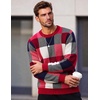 image:imageCOOFANDY Mens Plaid Crew Neck Sweater Long Sleeve Knit PulloverRed  Navy