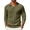 image:imageCOOFANDY Mens Knit Long Sleeve Polo Shirt Sweater VNeck Textured PulloverArmy Green