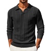 image:imageCOOFANDY Mens Knit Long Sleeve Polo Shirt Sweater VNeck Textured PulloverBlack
