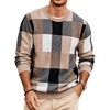 image:imageCOOFANDY Mens Plaid Crew Neck Sweater Long Sleeve Knit PulloverLight Khaki
