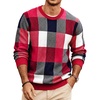 image:imageCOOFANDY Mens Plaid Crew Neck Sweater Long Sleeve Knit PulloverRed  Navy