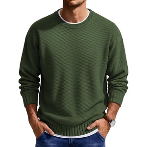 image:imageCOOFANDY Mens Casual Crewneck Sweater Long Sleeve Waffle Knit PulloverArmy Green