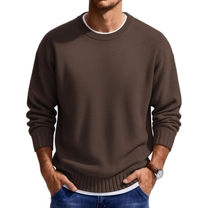 image:imageCOOFANDY Mens Casual Crewneck Sweater Long Sleeve Waffle Knit PulloverCoffee Brown