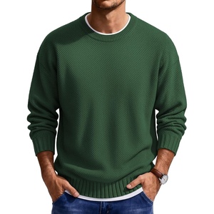 image:imageCOOFANDY Mens Casual Crewneck Sweater Long Sleeve Waffle Knit PulloverDark Green