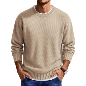 image:imageCOOFANDY Mens Casual Crewneck Sweater Long Sleeve Waffle Knit PulloverDark Khaki