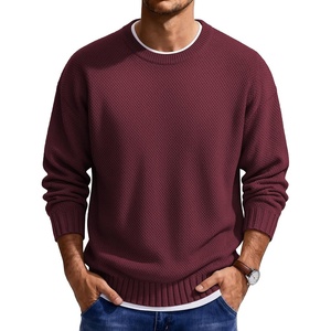 image:imageCOOFANDY Mens Casual Crewneck Sweater Long Sleeve Waffle Knit PulloverDark Red