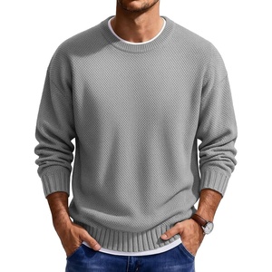 image:imageCOOFANDY Mens Casual Crewneck Sweater Long Sleeve Waffle Knit PulloverLight Grey