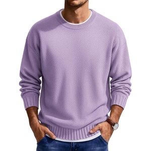 image:imageCOOFANDY Mens Casual Crewneck Sweater Long Sleeve Waffle Knit PulloverLight Purple