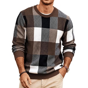 image:imageCOOFANDY Mens Plaid Crew Neck Sweater Long Sleeve Knit PulloverBrown