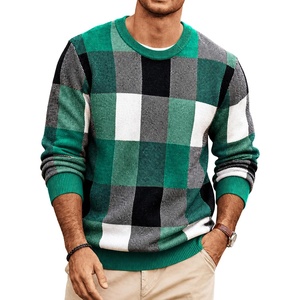 image:imageCOOFANDY Mens Plaid Crew Neck Sweater Long Sleeve Knit PulloverDark Green