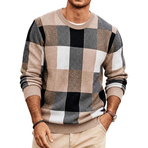 image:imageCOOFANDY Mens Plaid Crew Neck Sweater Long Sleeve Knit PulloverLight Khaki