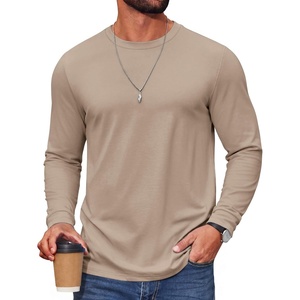 image:imageCOOFANDY Mens T Shirts Long Sleeve Cotton Blend TShirts Crew Neck Soft Casual Basic Tee ShirtsKhaki